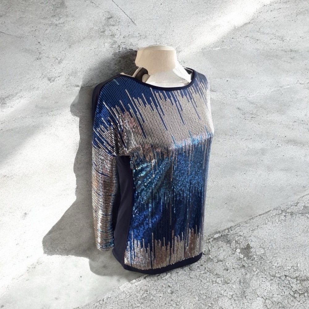 ~ Naeem Khan’s Tiny Sequins Blouse in Shades of Blue & Silver~Exquisite~size XS - Picture 11 of 14